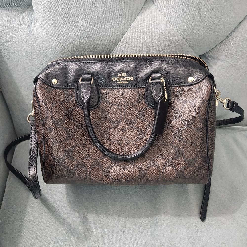 Coach Black and Brown Signature Shoulder Bag